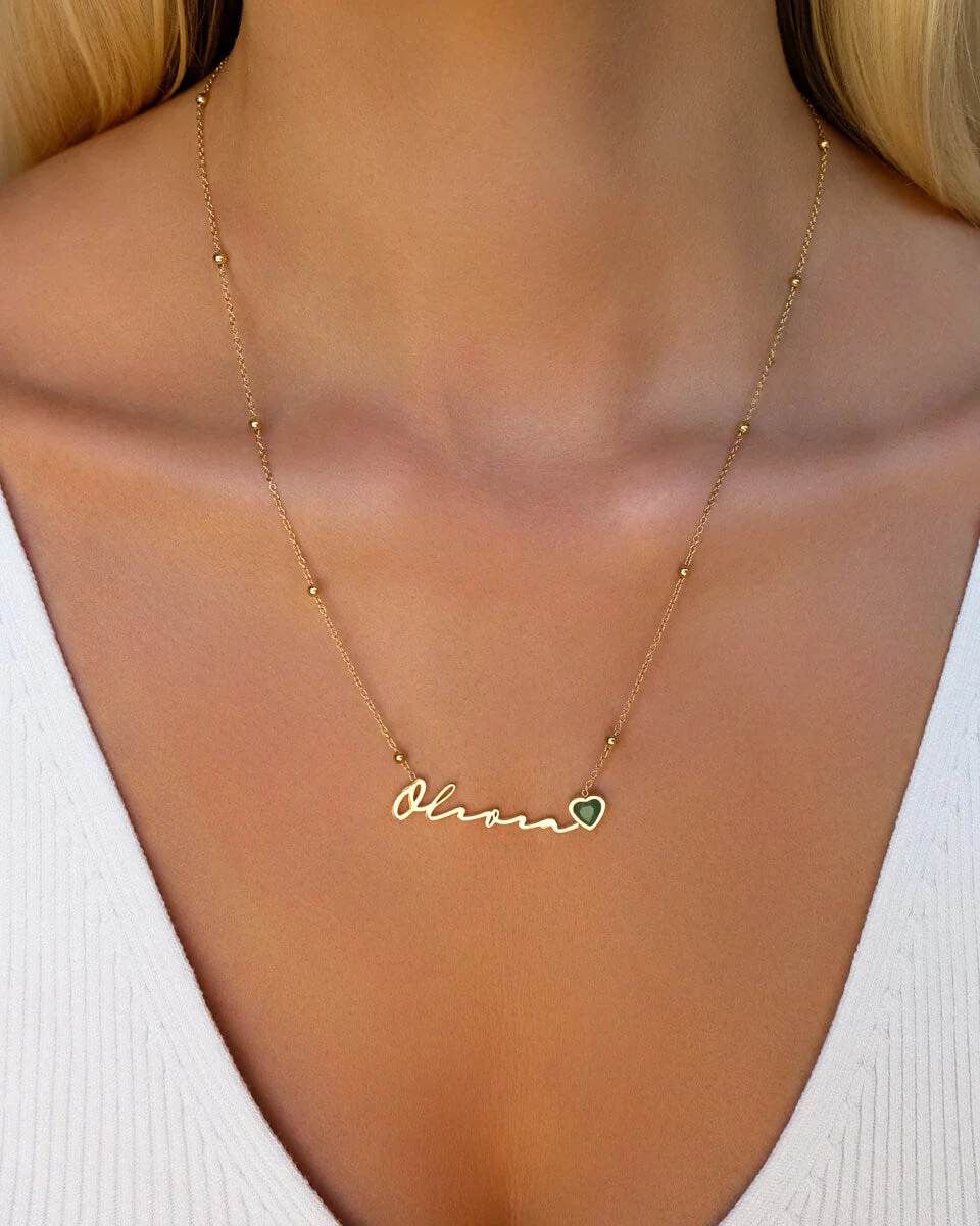 Birthstone Signature Name Necklace (Gold) - Image 4