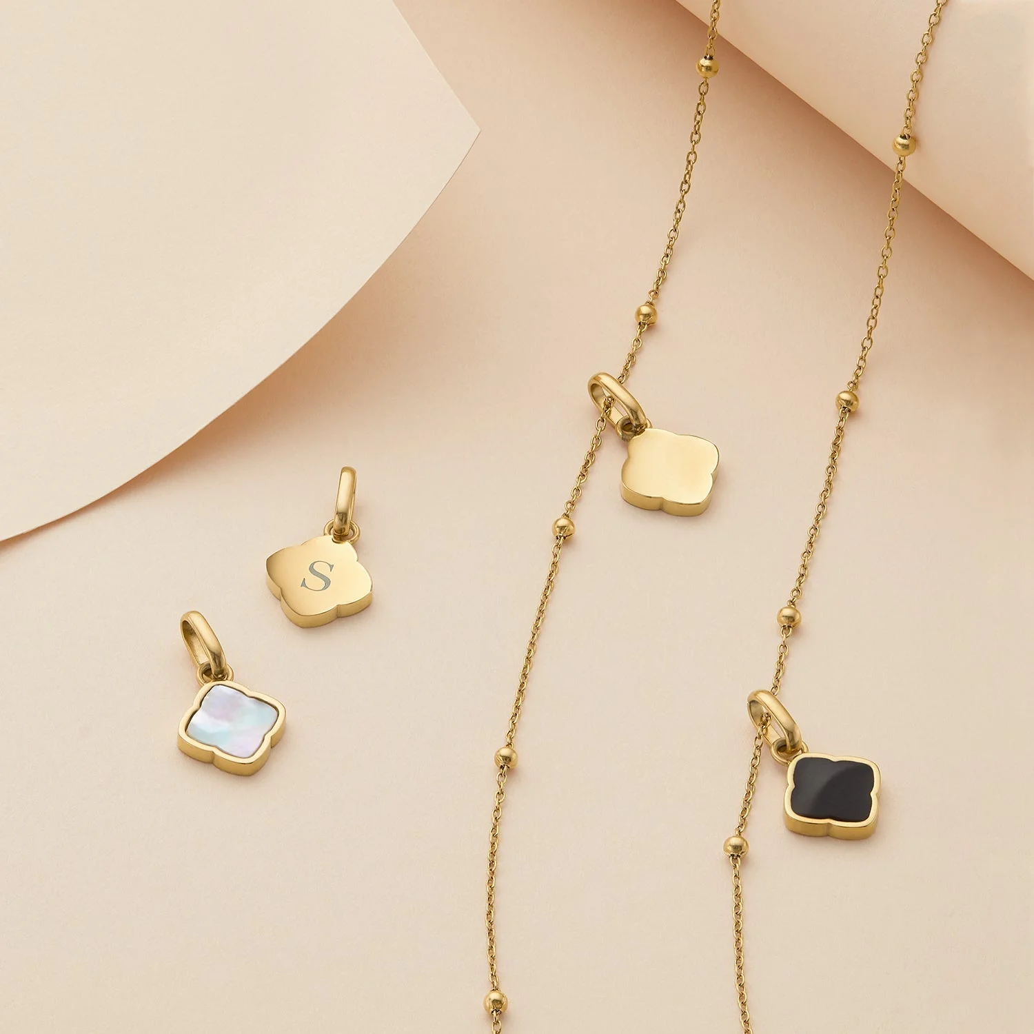 Black Enamel Clover & Initial Necklace (Gold) - Image 4