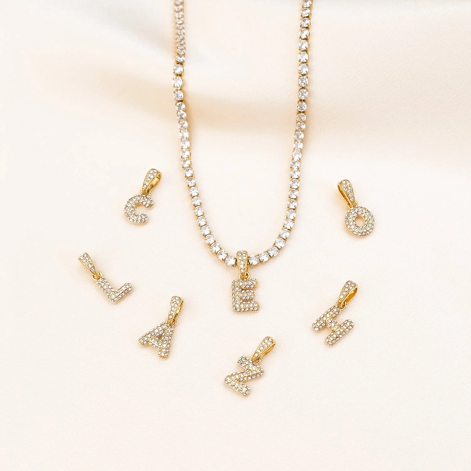 Bubble Initial Tennis Necklace (Gold) - Image 7