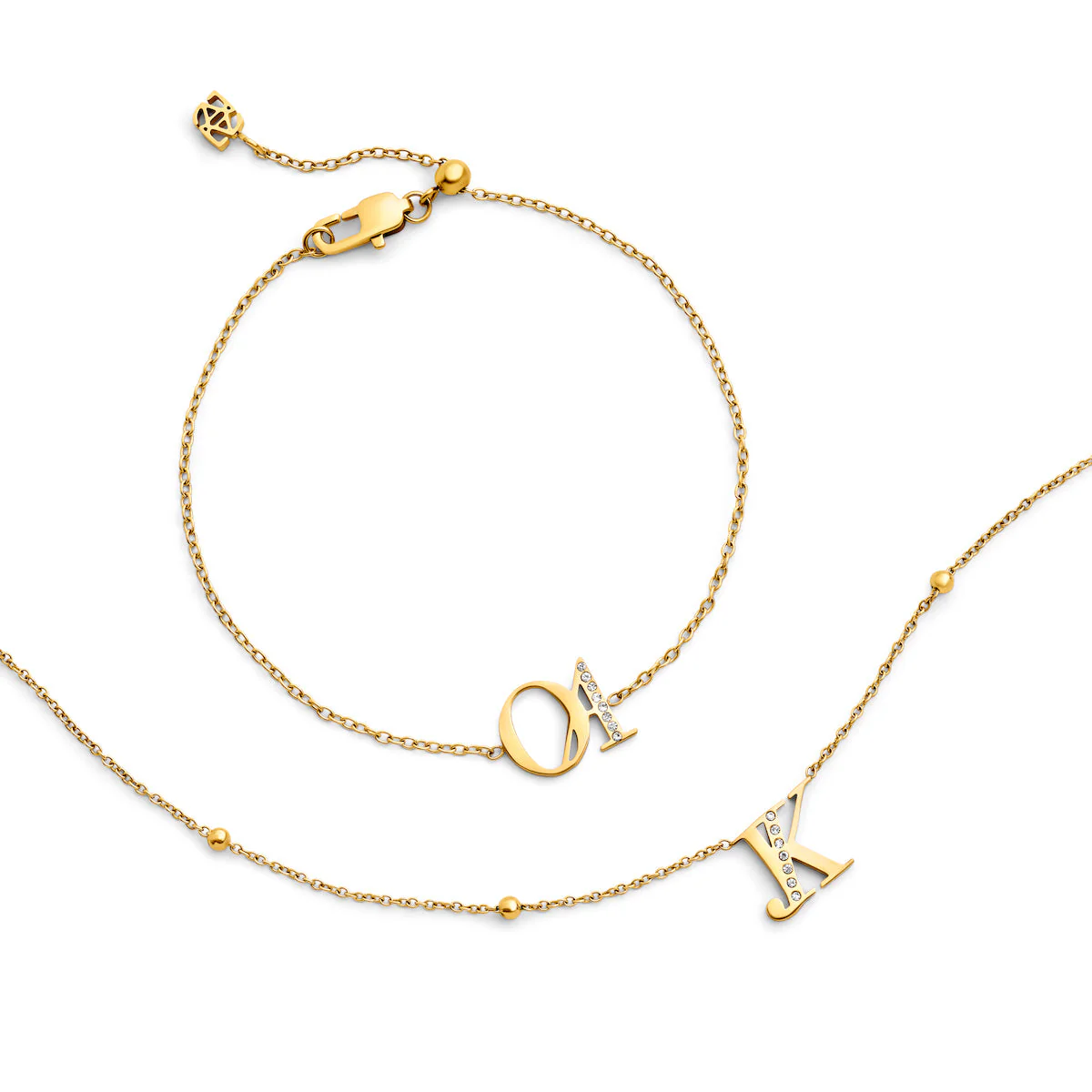 Double Initial Crystal Bracelet (Gold) - Image 4