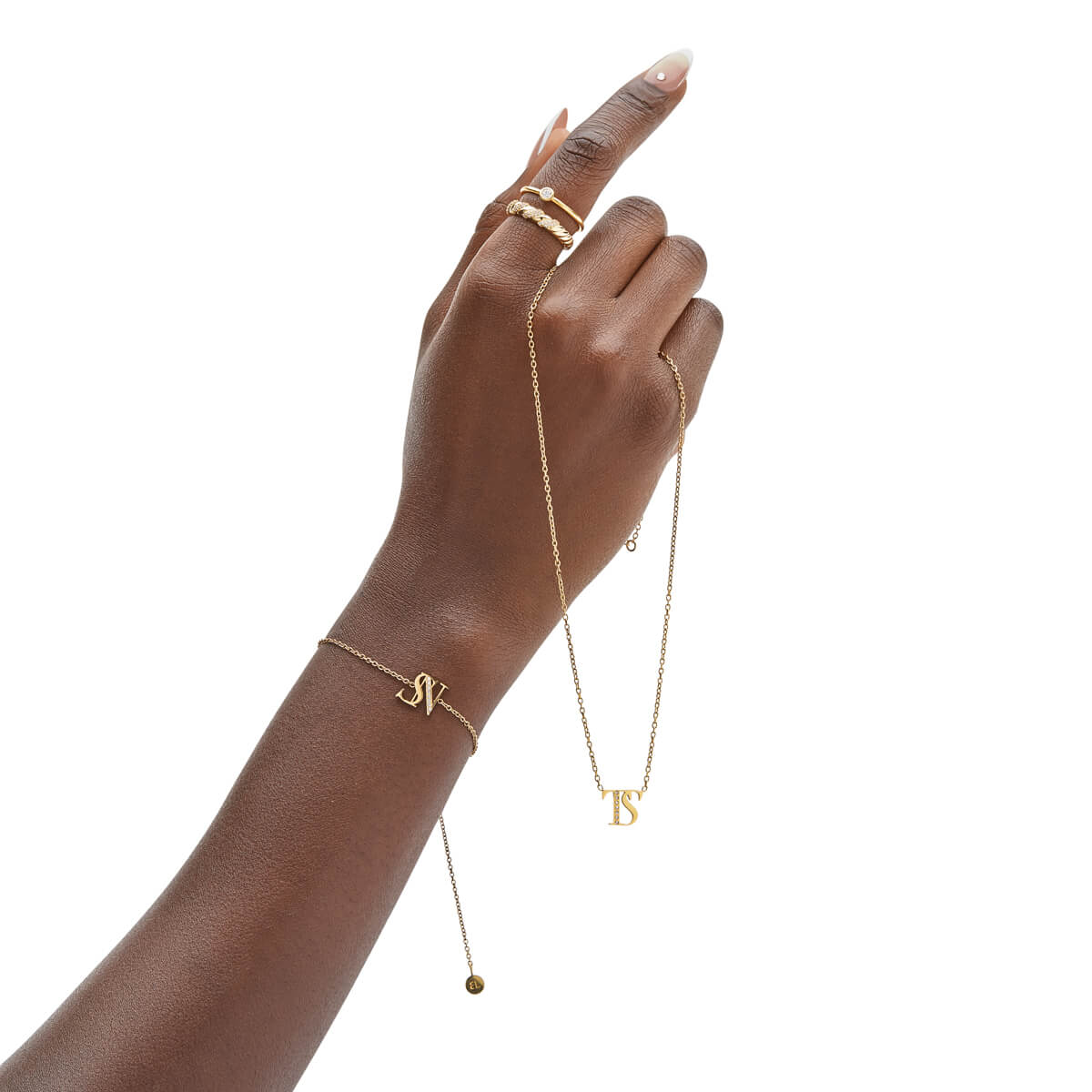 Double Initial Crystal Bracelet (Gold) - Image 5