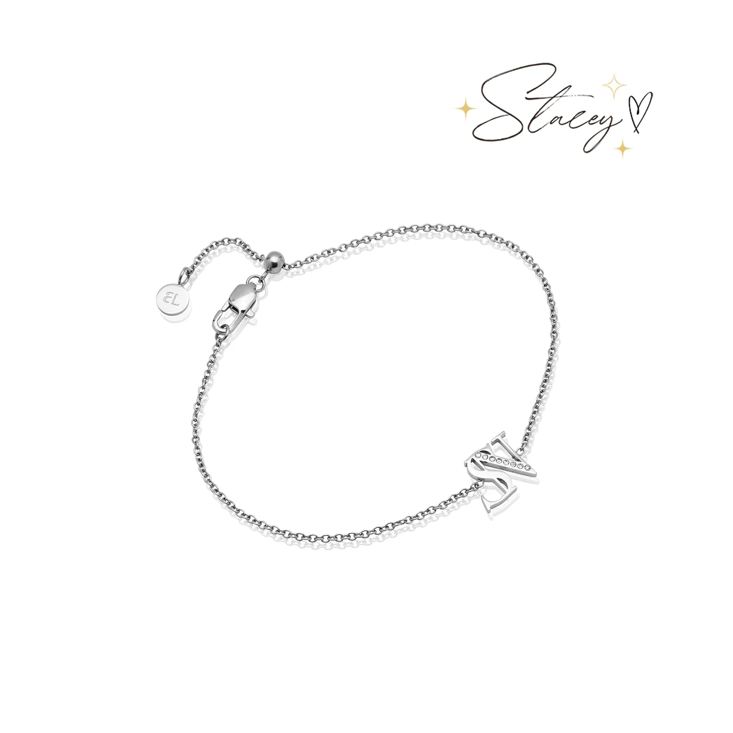 Double Initial Crystal Bracelet (Silver) - Image 10
