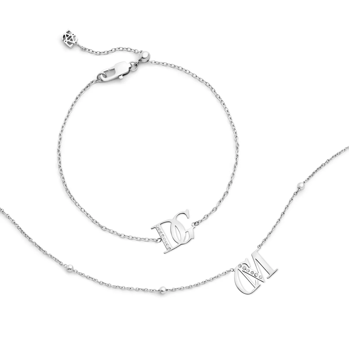 Double Initial Crystal Bracelet (Silver) - Image 4
