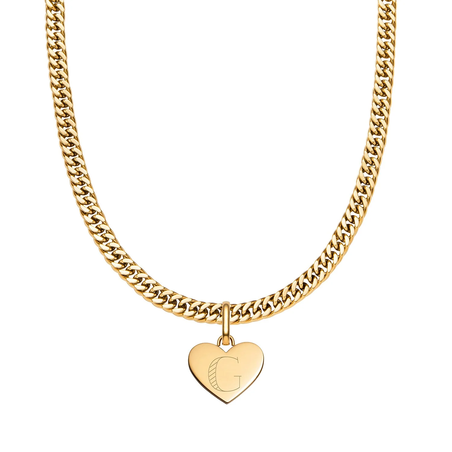 Heart Curb Chain Necklace (Gold) - Image 12