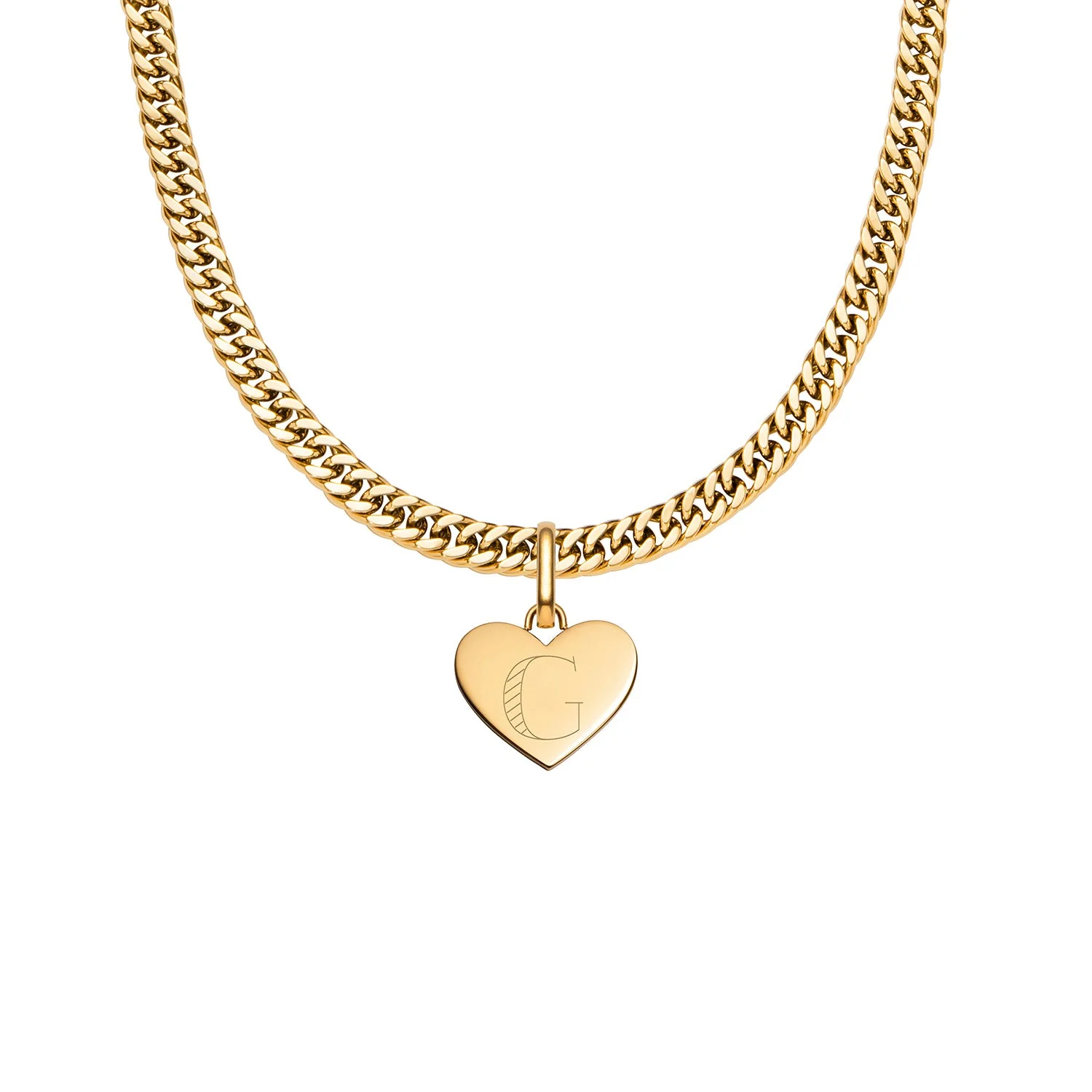 Heart Curb Chain Necklace (Gold) - Image 14