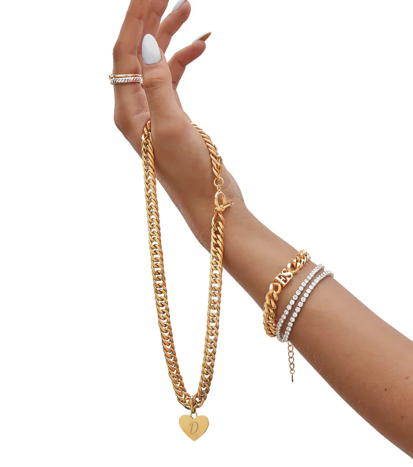 Heart Curb Chain Necklace (Gold) - Image 6