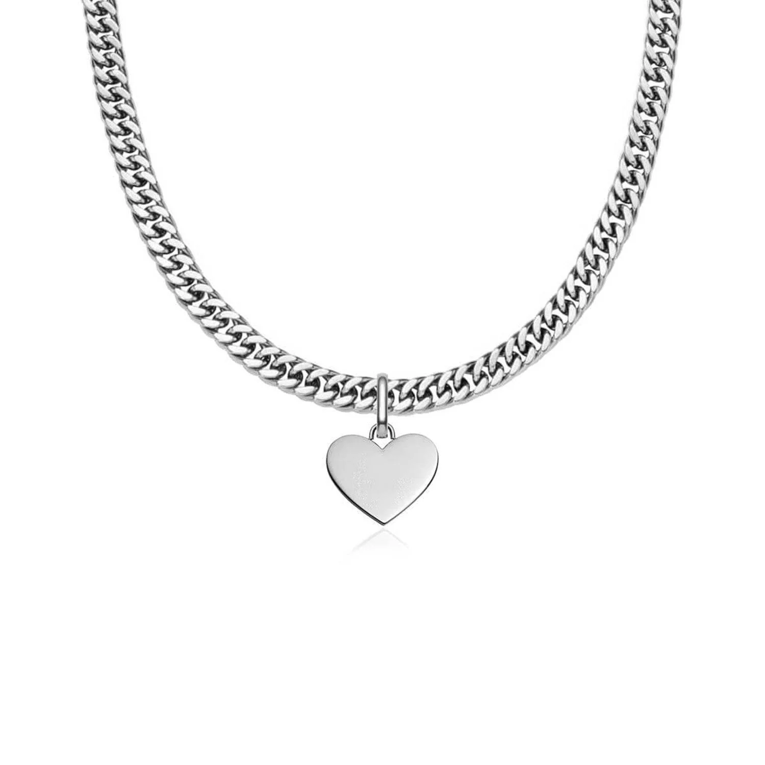 Heart Curb Chain Necklace (Silver) - Image 10