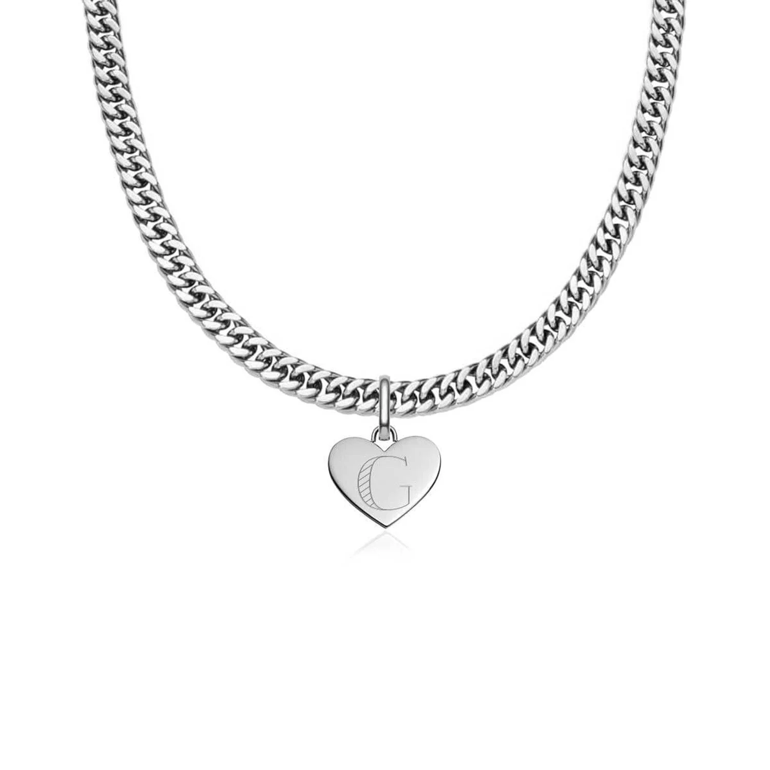 Heart Curb Chain Necklace (Silver) - Image 11