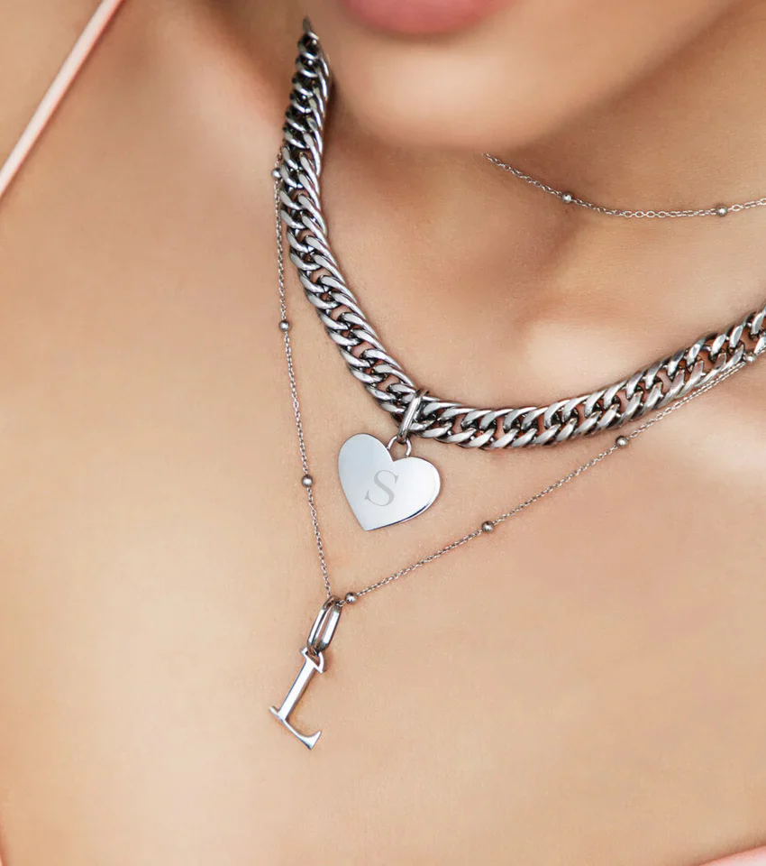 Heart Curb Chain Necklace (Silver) - Image 3