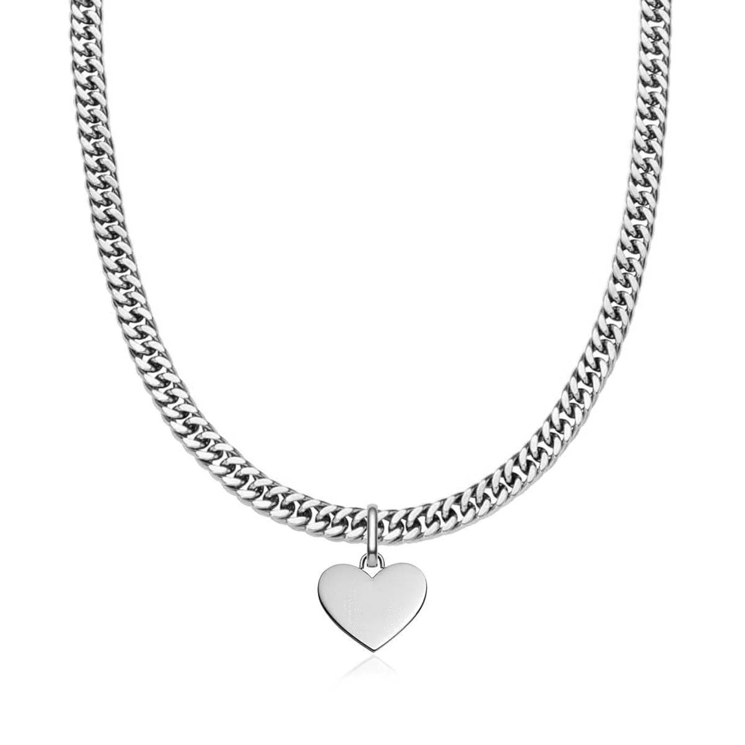 Heart Curb Chain Necklace (Silver) - Image 8