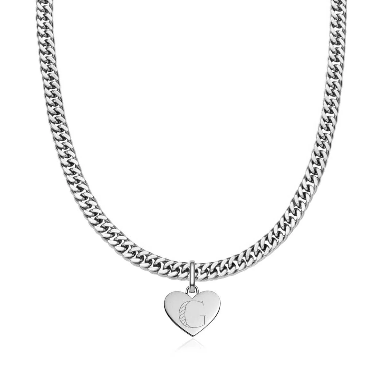 Heart Curb Chain Necklace (Silver) - Image 9