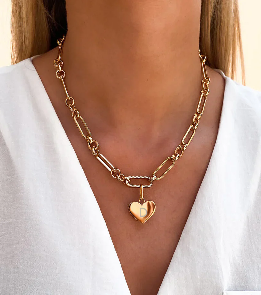 Heart Figaro Chain Necklace (Gold) - Image 3