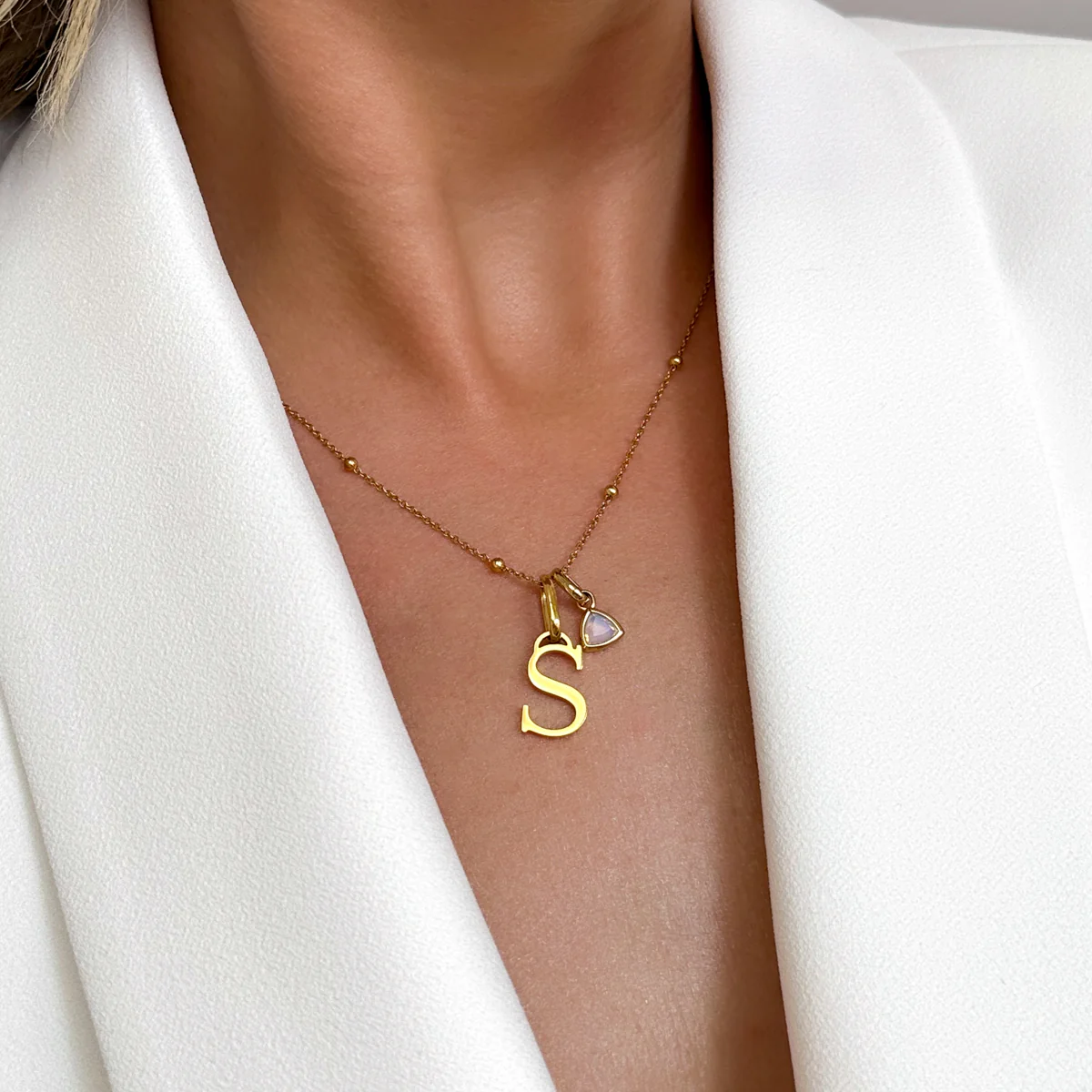 Personalised Initial & Droplet Birthstone Necklace (Gold) - Image 6