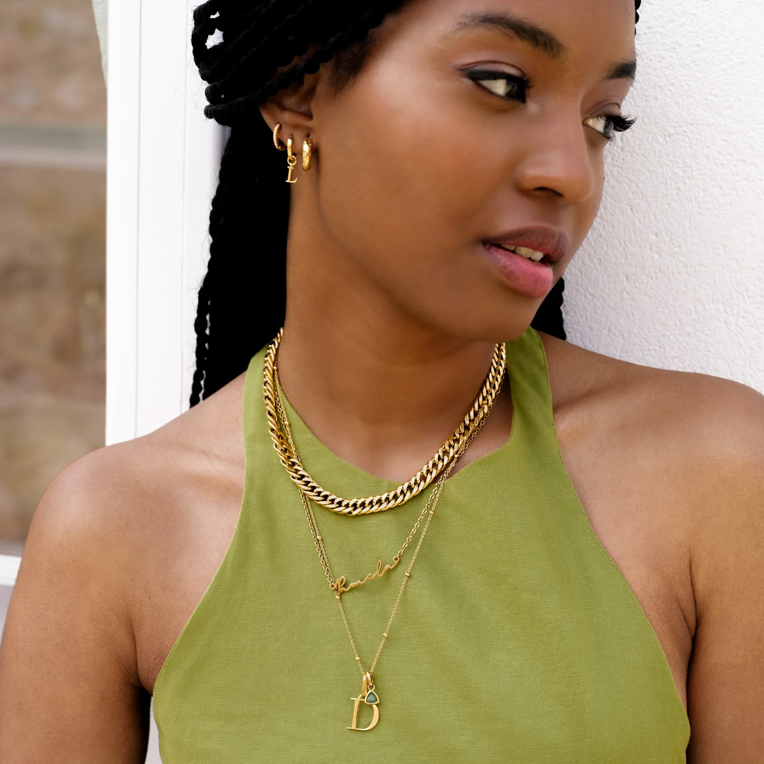 Personalised Initial & Droplet Birthstone Necklace (Gold) - Image 9