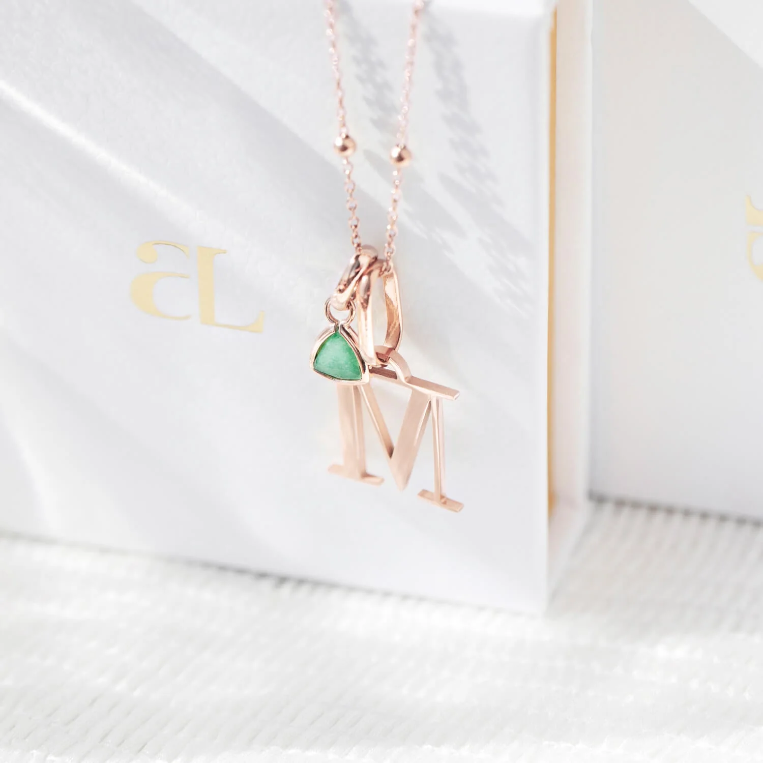 Personalised Initial & Droplet Birthstone Necklace (Rose Gold) - Image 4
