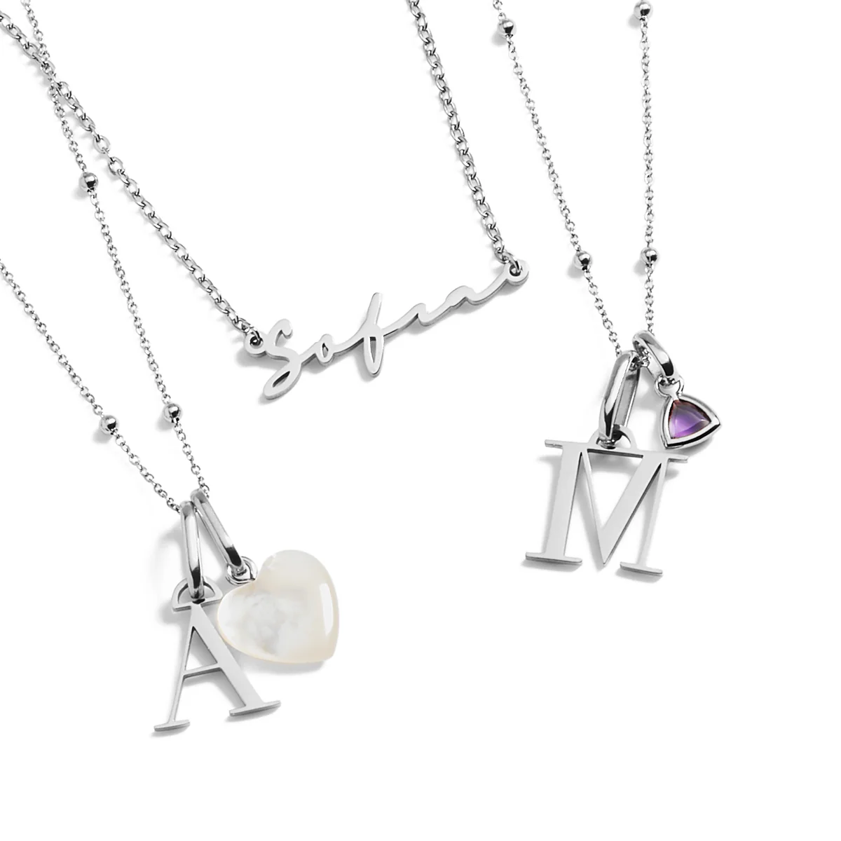 Personalised Initial & Droplet Birthstone Necklace (Silver) - Image 4