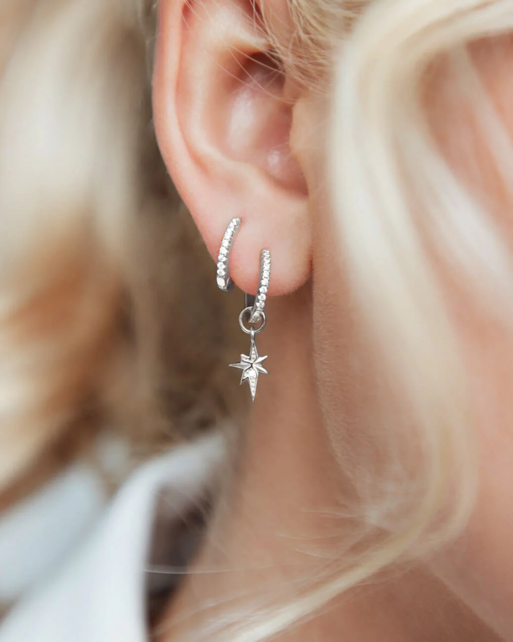 Sterling Silver Mini Starburst Crystal Earrings (Silver) - Image 4
